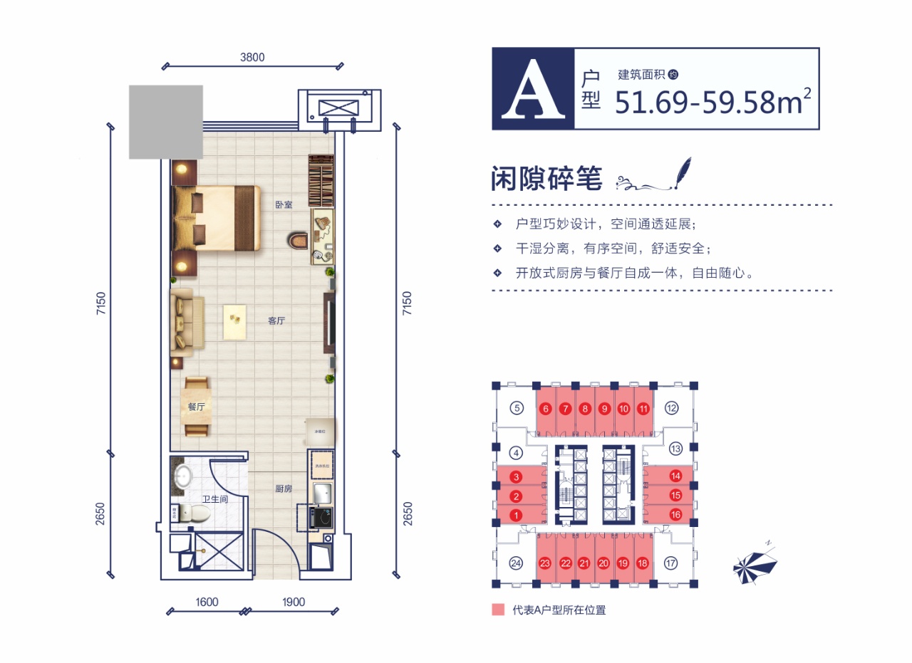 A户型51.69-59.58㎡