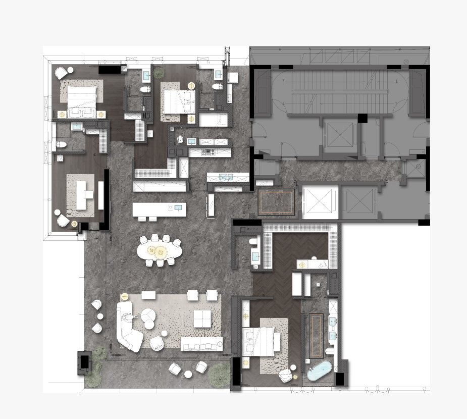 总户数:26套（4-16层）单套面积:380㎡，梯户比:3:2专梯入户，精装交付时间:约2025年6月30日