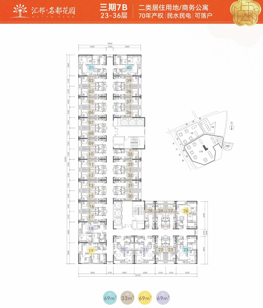 主力产品：约33㎡一房一厅， 约69㎡两房两厅