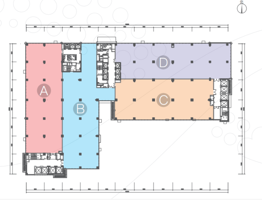 【建筑面积】
A户型约1215.43㎡；B户型约1310.25㎡
C户型约1221.53㎡；D户型约1212.98㎡

【层    高】：2-6层：5.4m；7-12层：4.5m
【荷    载】：2-3层：1T；4-12层：0.85T
【柱距网】：9m X 9.6m、9m X 10m
【货    梯】：8台；尺寸：开门宽1.8m，长2.4m，荷载3T
客梯：9台；荷载1.35T

——【13-1