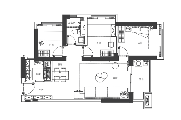 住宅户型鉴赏：
【C2-建面约87㎡】
客餐厅一体化空间，动静分离式布局，超长玄关收纳柜体