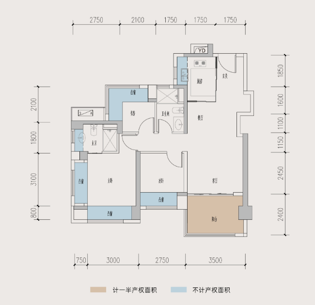 89B户型  大三房两卫户型