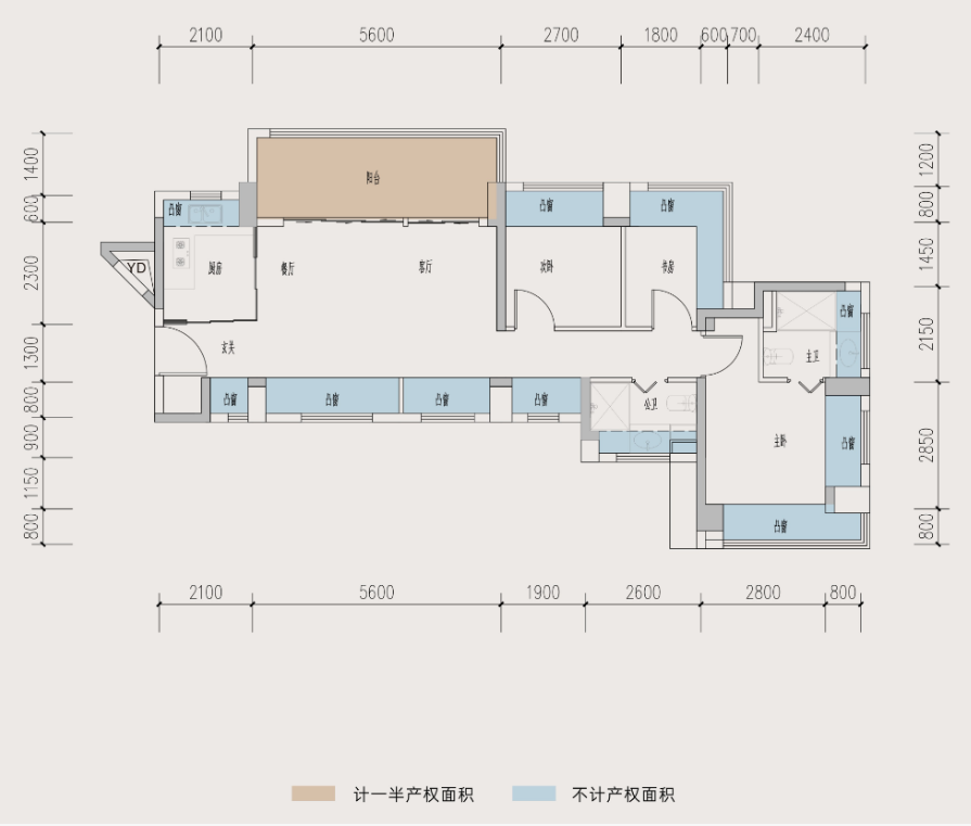 89E1户型  大横厅三房两卫户型