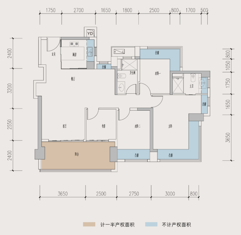 128户型  4+1房两卫户型