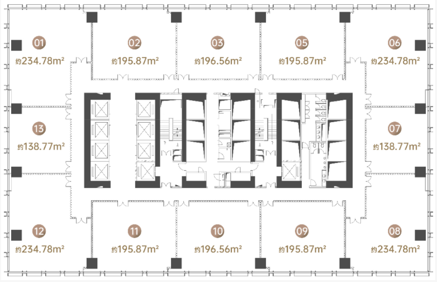 138-195-234平  约2400㎡（低区），12本产证/层