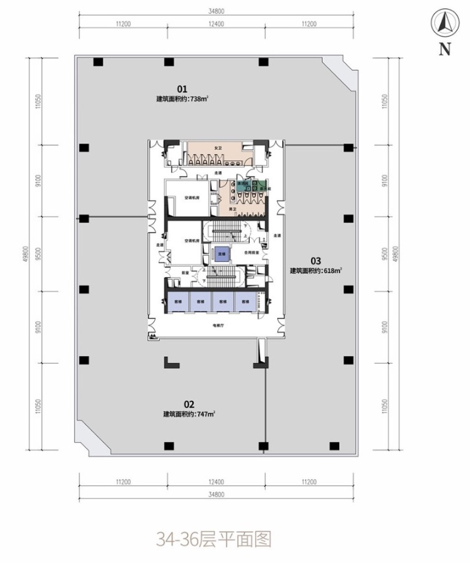 全海景  超高层云端商务体验
          高区标准层面积约2100-2155㎡
         单套面积约505-748㎡，悦享一线海景
         约4.5米层高，奢阔办公空间
         15部奥的斯电梯，最快梯速约6米/秒