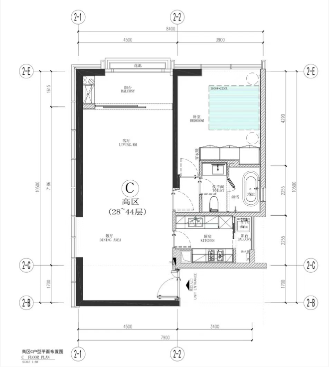 C户型100㎡1房1厅
