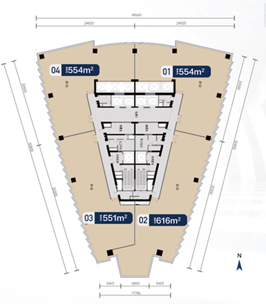 198米甲级总部商务写字楼，建面约419-2000㎡（标准层）准现楼。