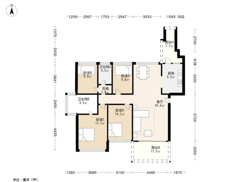 一栋02户型——建面约231㎡6室2厅2卫
