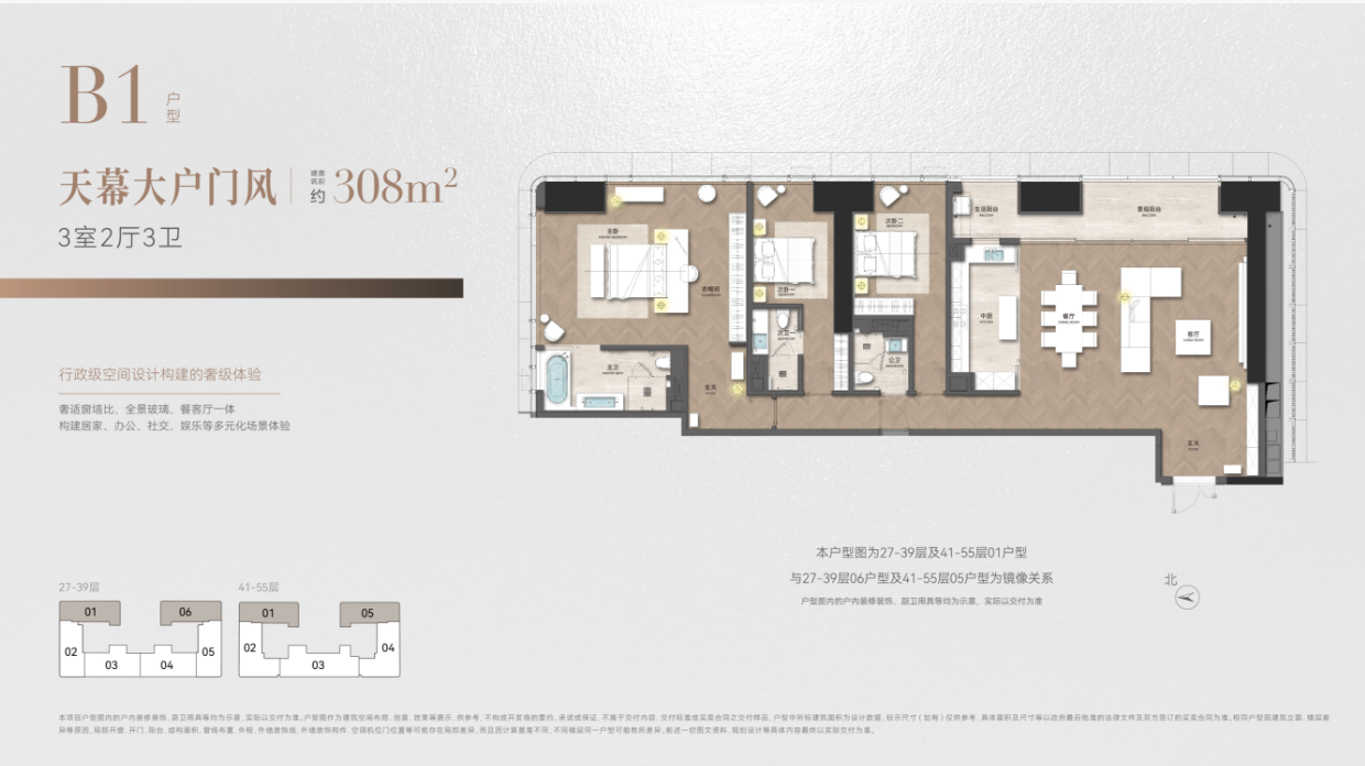 建面约308㎡ 3室2厅3卫 天幕大户门风