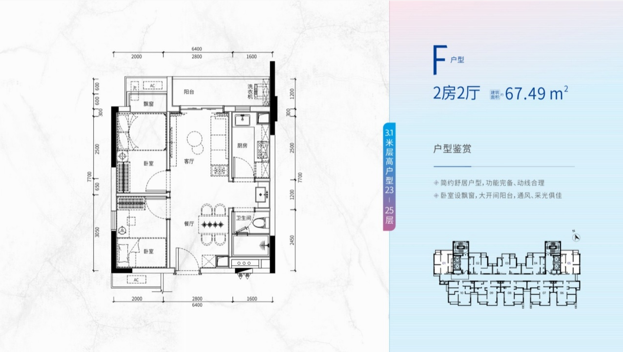 65-67㎡平层2房可改3房折后总价135万起  
首付45万起 月供7800起 开发商送全屋精装