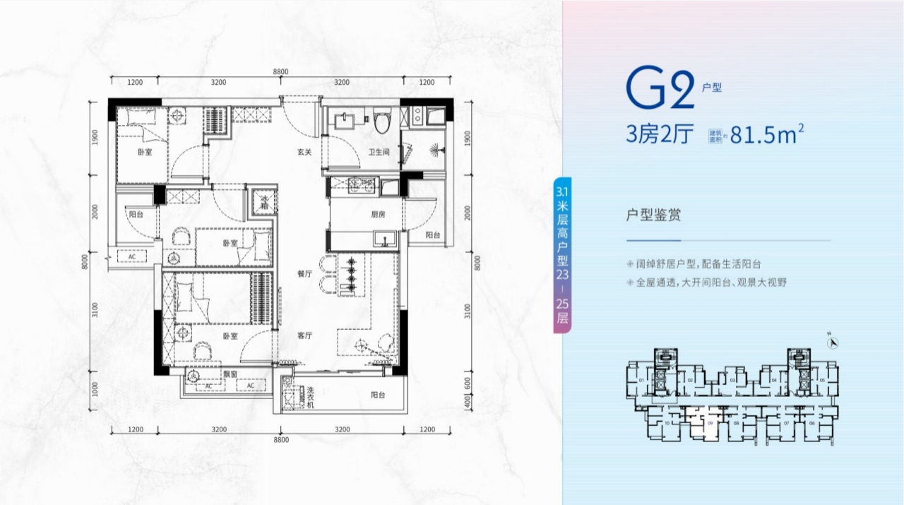 81m²3房2厅3阳台:折后总价:160万起，首付55万起